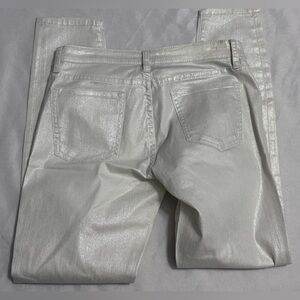 LIKE NEW Bebe Precious Metal Icon Skinny Jeans in Silver Rain White Shimmer